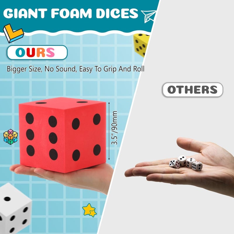 Shappy 4 Pieces 3.5 Inch Foam Dice Cube Jumbo Dice with Number Dots Big Giant Foam Large Cube for Christmas Game Math Classroom Party Favors Bag Stuffers(Red, Yellow, Blue, White) - Image 2